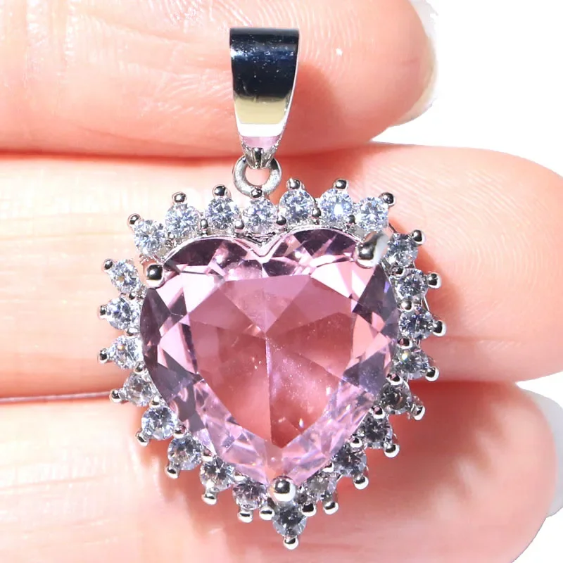 

6.5g 925 SOLID STERLING SILVER PENDANT Heart Shape Color Changing Alexandrite Topaz Zultanite Pink Kunzite White CZ Dating