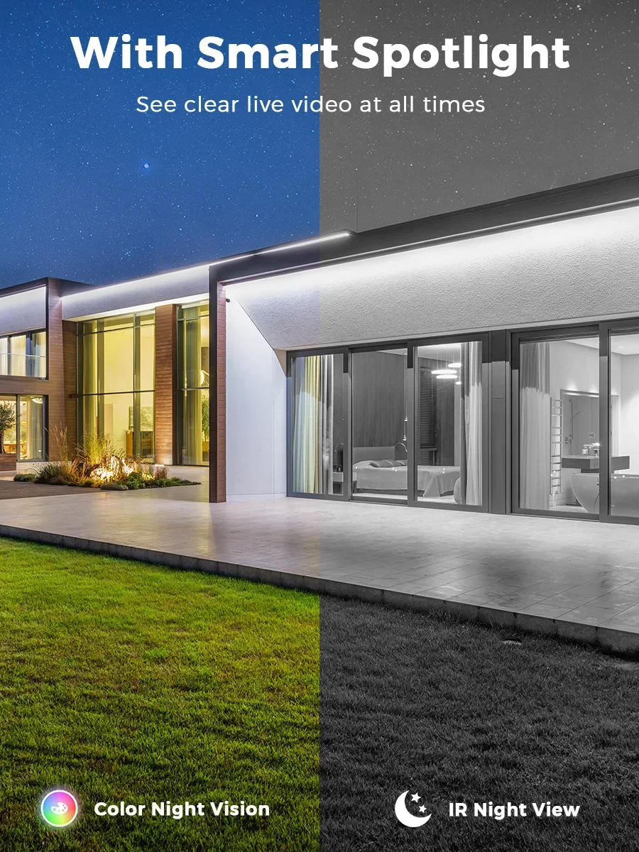 كاميرا واي فاي خارجية 12 ميجابكسل 6K ICsee ثلاث شاشات كاميرا مراقبة للرؤية الليلية زاوية رؤية واسعة للغاية كاميرا أمان بانورامية