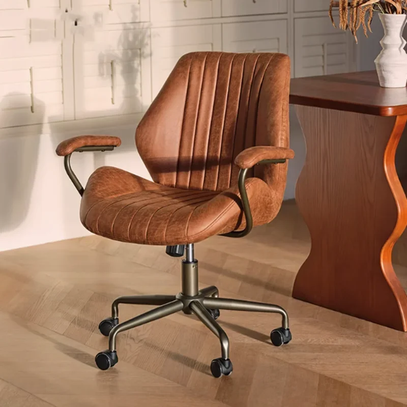 Roda sandaran tangan kursi kantor Retro Vintage, mebel rumah ergonomis, desain kursi kantor putar