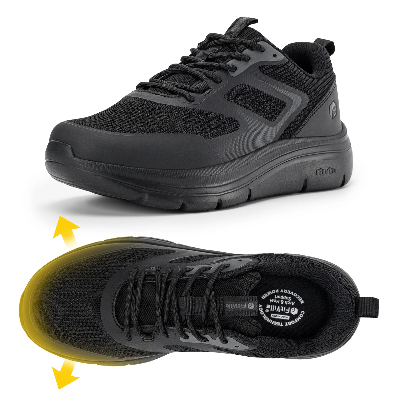 FitVille Men'S Wide Toe Walking Shoes Lightweight Non-Slip Walking Tennis Shoe Cushioning Slip-On Comfortable Relieve pain