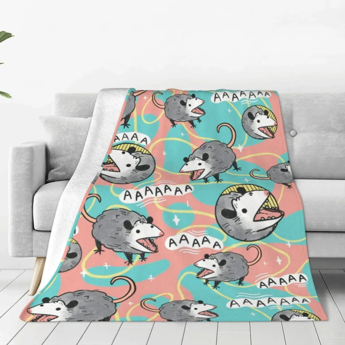 

Opossum Screm Pattern Fleece Blankets Possum Animal Custom Throw Blankets for Home Hotel Sofa 200x150cm Plush Thin Quilt