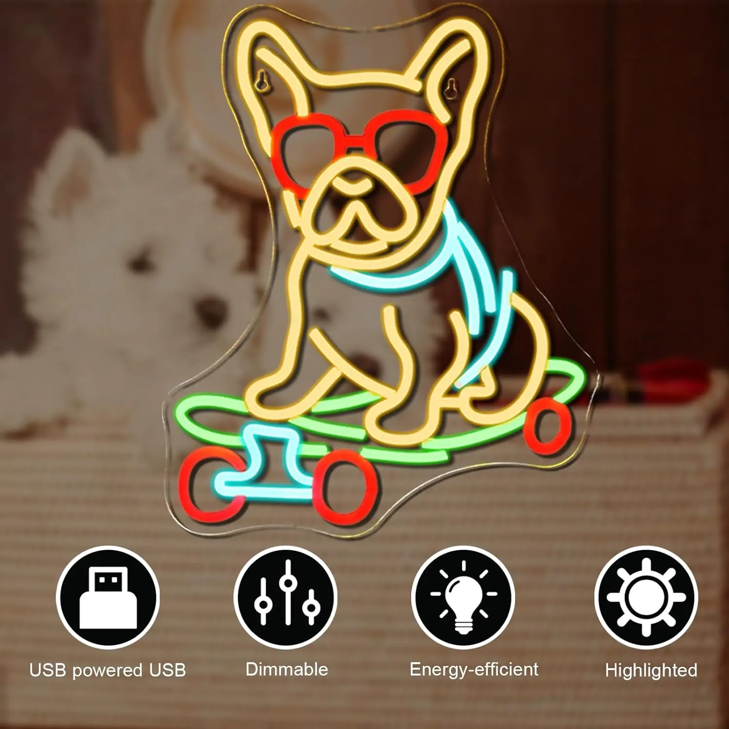 الكلب النيون تسجيل الحيوانات الأليفة متجر جدار ديكور مصباح ليد تسجيل USB عكس الضوء ضوء النيون لمحلات التزلج ، متجر الحيوانات الأليفة ، غرفة المعيشة ديكور هدية #4
