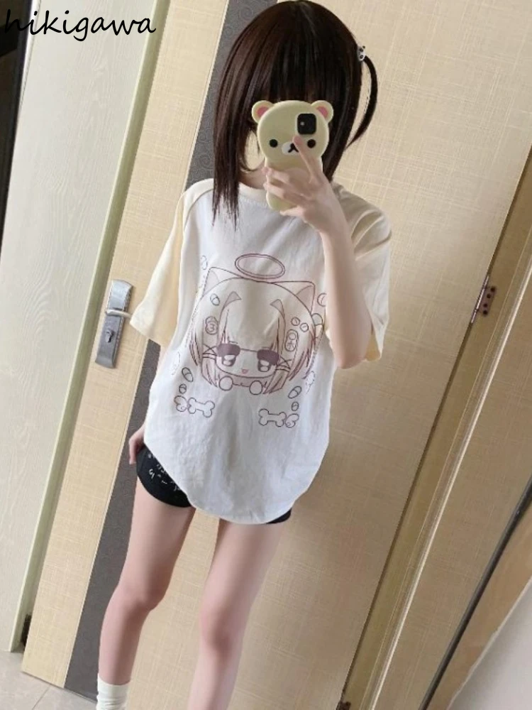 Japanese Tshirts Women\'s Clothing Summer Camisetas Anime Print Cute Tees Oversized Casual Fashion Y2k T Shirts 2024 Ropa Mujer