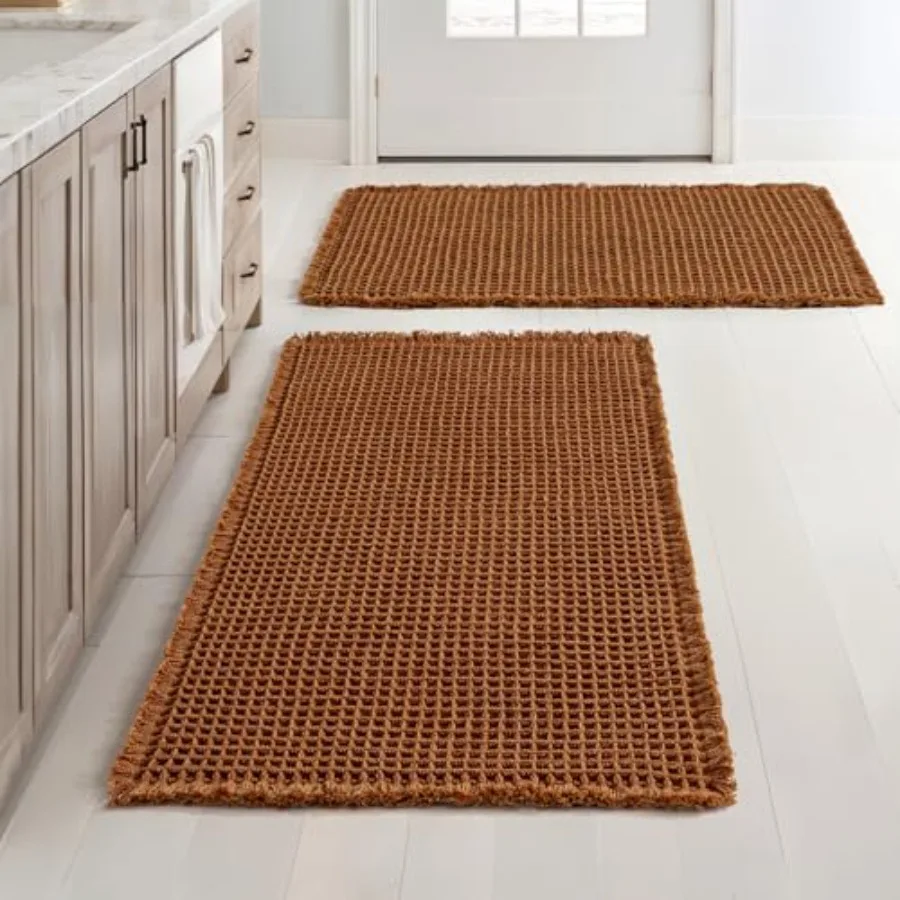

Set of 2 Bathroom Rugs, Terracotta Boho Bath Rugs Non Slip Washable, Super Absorbent Bath Mats, Ultra Soft Rubber Backed Shower