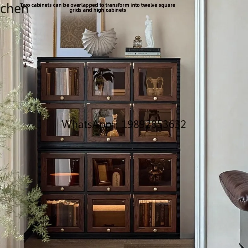 WW Qiqiao Cabinet Medieval Solid Wood TV Cabinet Household Display Module Combination Retro Wind Storage Floor Cabinet