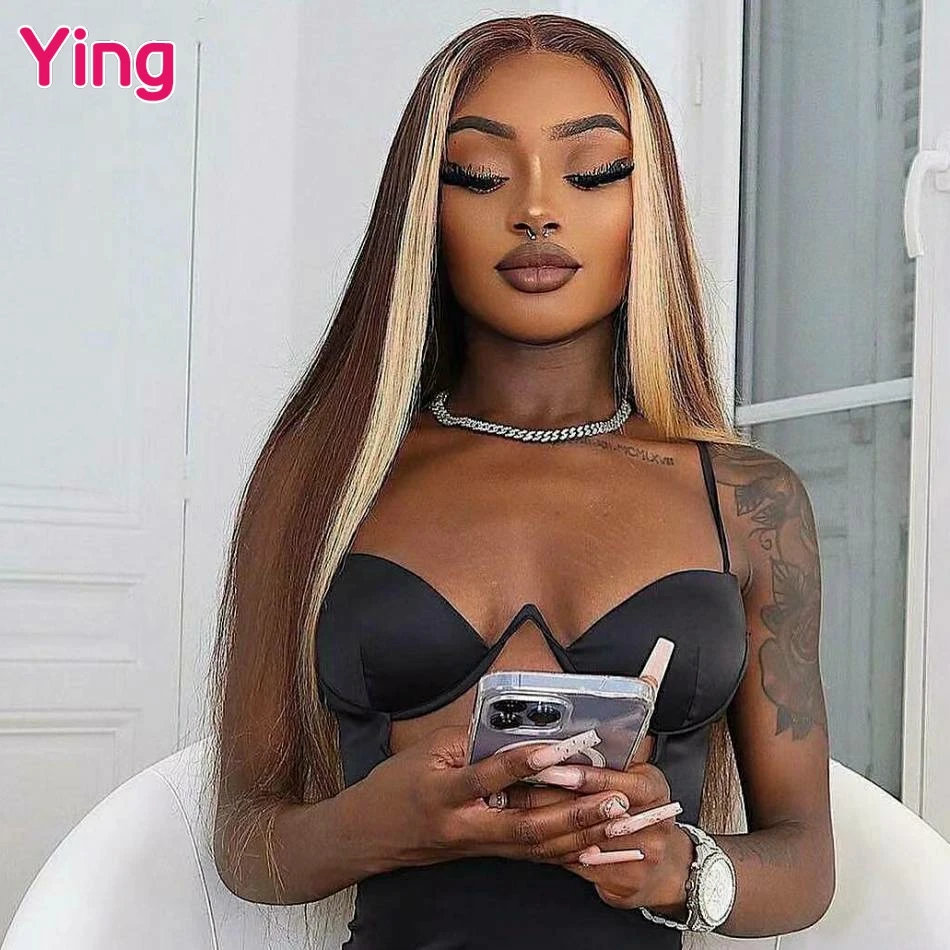 Highlight Browm #27 Colored Bone Straight 13x6 Lace Frontal Human Hair Wigs Pre Plucked 6X4 Lace Closure Wigs For Black Women