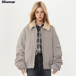 Women's Winter Short Padded Jacket Plush Collar Winter Coats Woman 2024 Elegant Women's Bomber Jackets Cold Clothes for Women