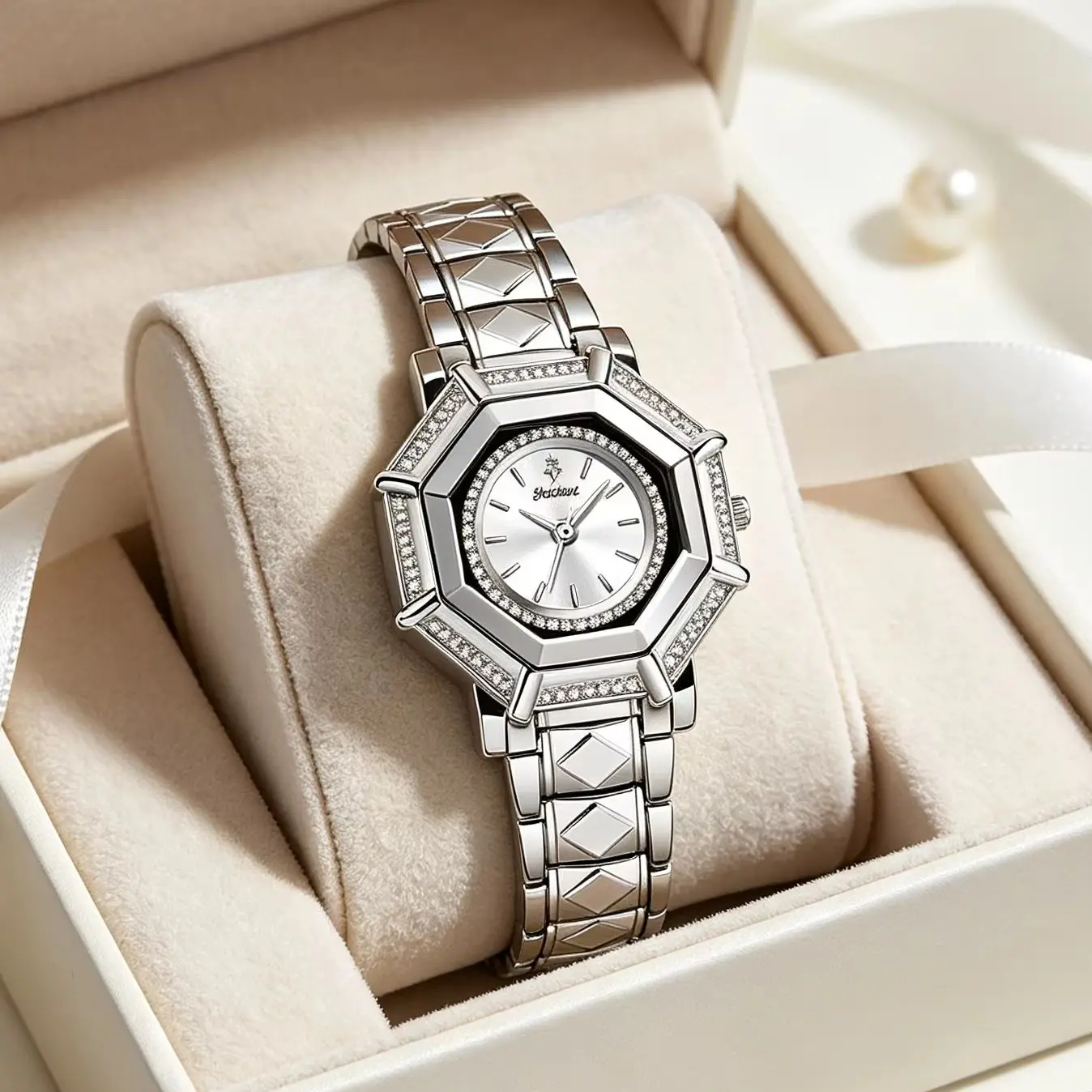 

YaLaLuSi Luxury Men Women Fashion Waterproof Watch, Crystal Octagonal Case, Durable Quartz Movement, Gold/silver Tone Link Band, Free Shipping