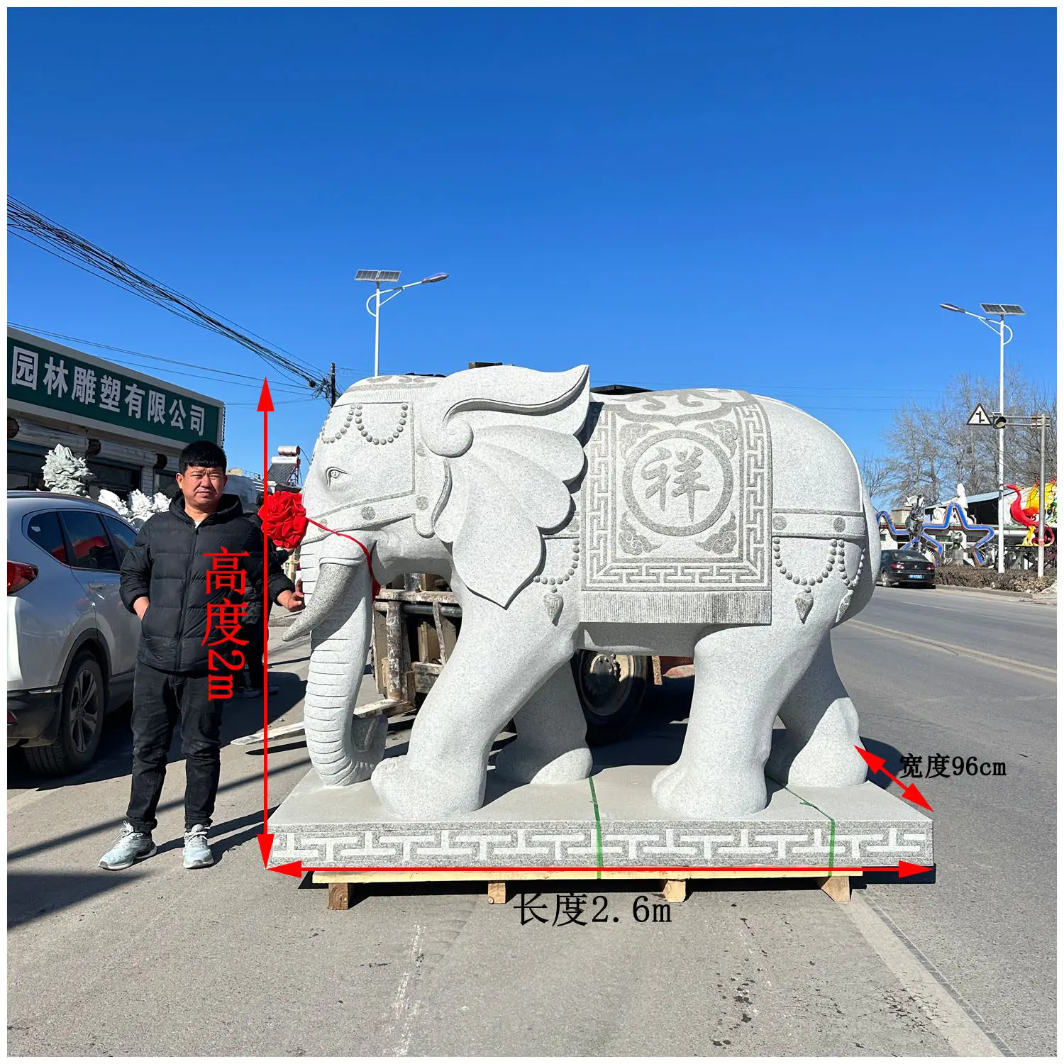 Granite stone sculpture elephant pair, company hotel temple factory entrance town house lucky bluestone elephant ornament