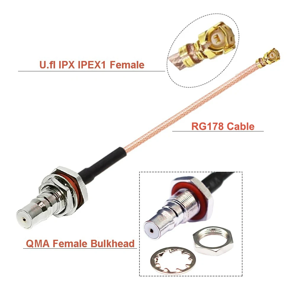 1Pcs QMA to  Cable QMA Female to U.fl 1/ 4 (4) Female Connector RF1.13 / RG178 Pigtail Jumper Cable BEVOTOP