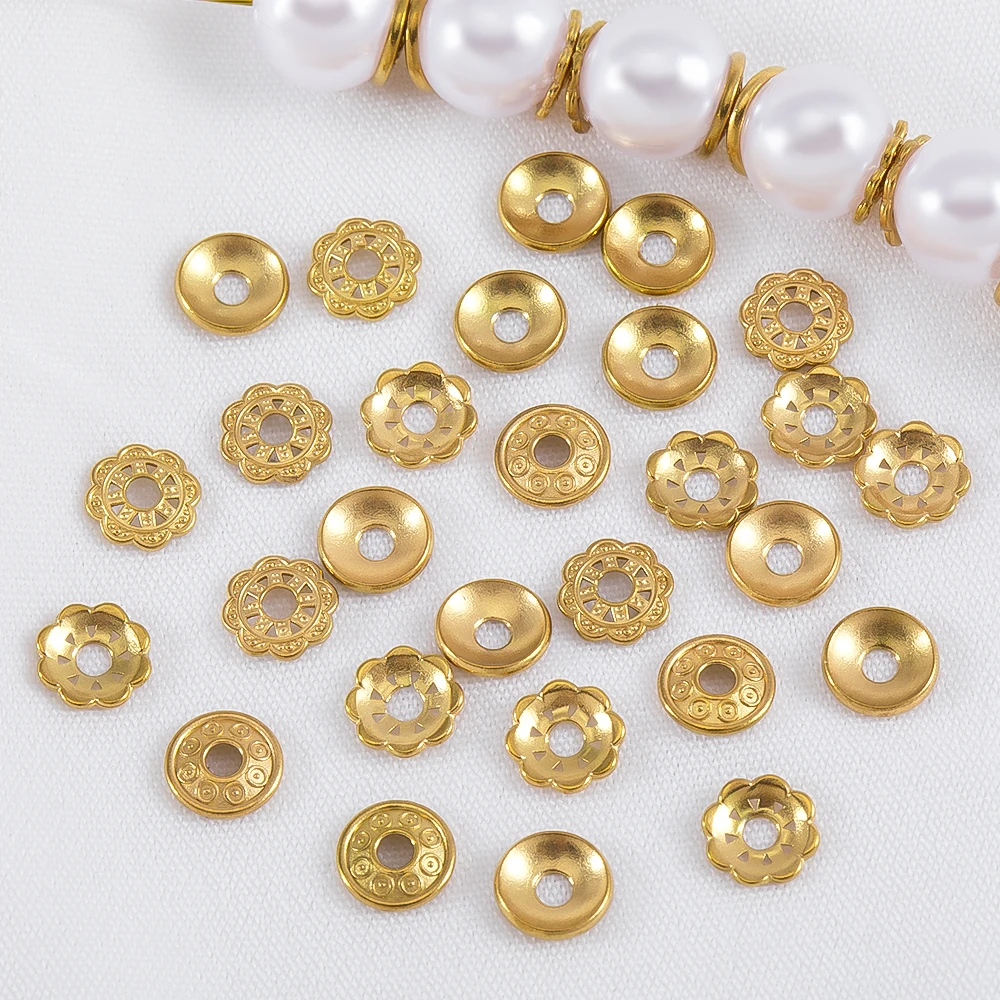 

20Pcs Stainless Steel 6MM Gold Color Flower Bead Caps End Spacer Beads Charms Bead for Jewelry Making Supplies Finding Wholesale