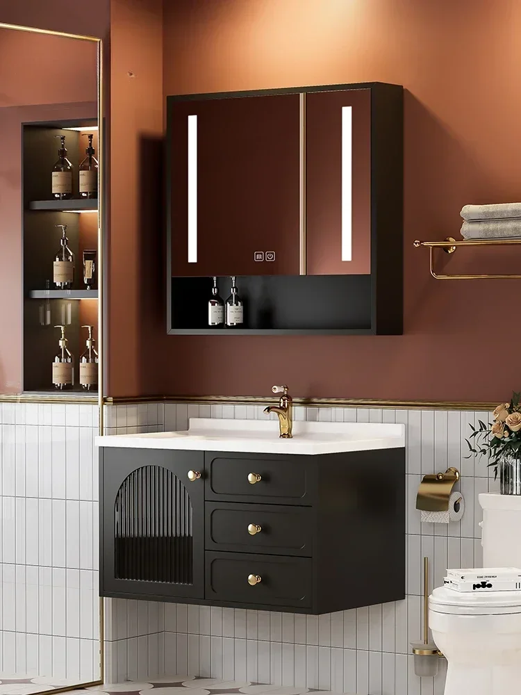 

#Retro Bathroom Cabinet Combination Oak Paint Washbasin Bathroom Ceramic Integrated