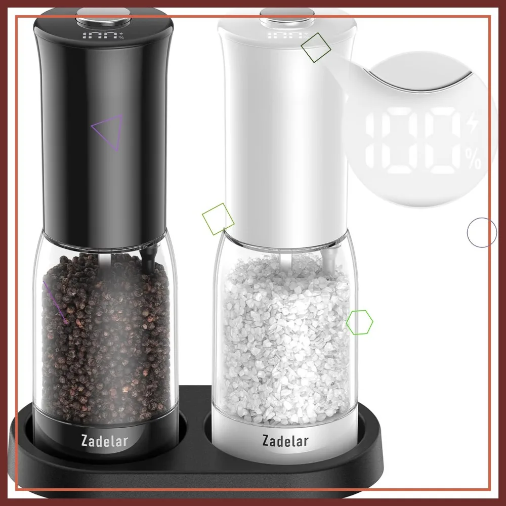 

Rechargeable Electric Salt and Pepper Grinder Set with LED Display, Adjustable Coarseness, One-Hand Operation for Kitchen