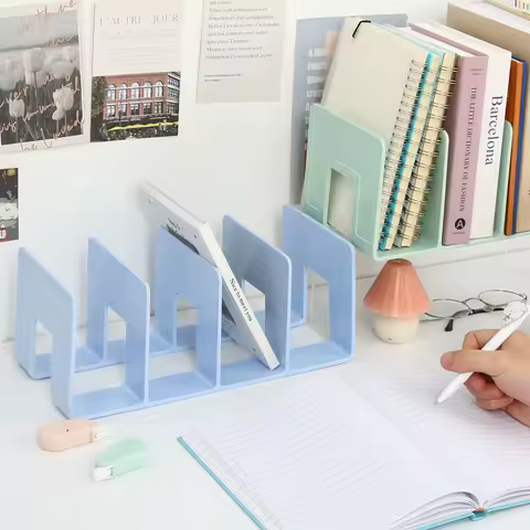 Desktop Four Grid Bookshelf Student Book Storage Bookshelf For Office Documents File Bag For Books Stationery Organize Supplies