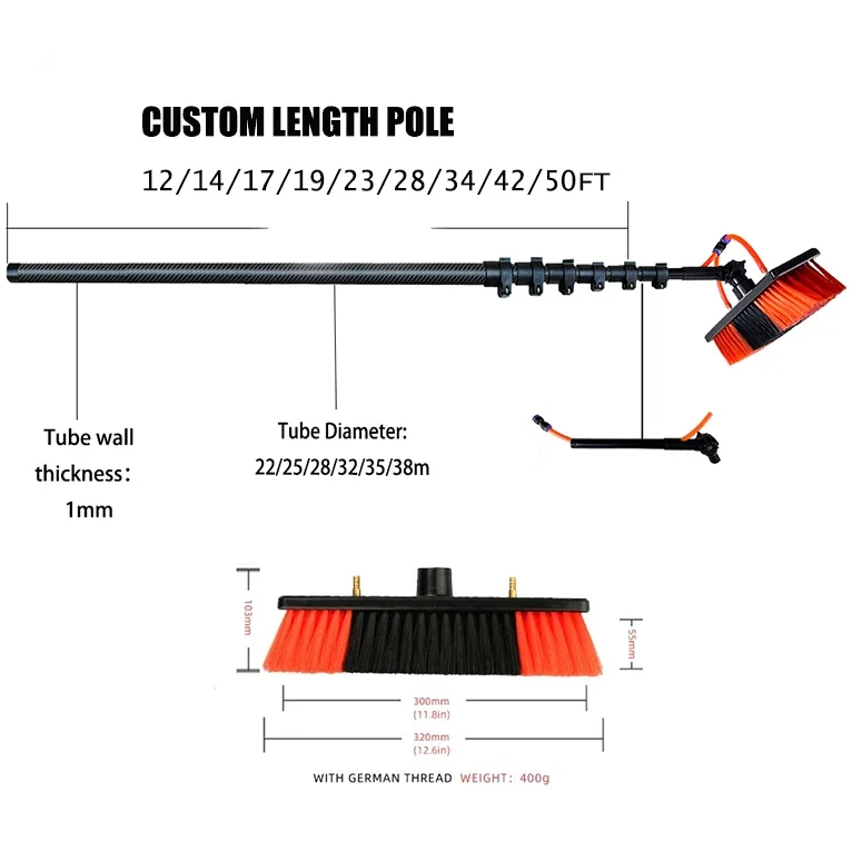 Qiyun สินค้าใหม่คาร์บอนไฟเบอร์ 50FT Telescopic Water Fed Pole ระบบทําความสะอาดหน้าต่าง