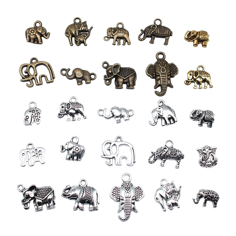 20pcs Elephant Charms For Jewelry Making Elephant Beads Antique Bronze Silver Color Antique Jewelry Making DIY Handmade Craft