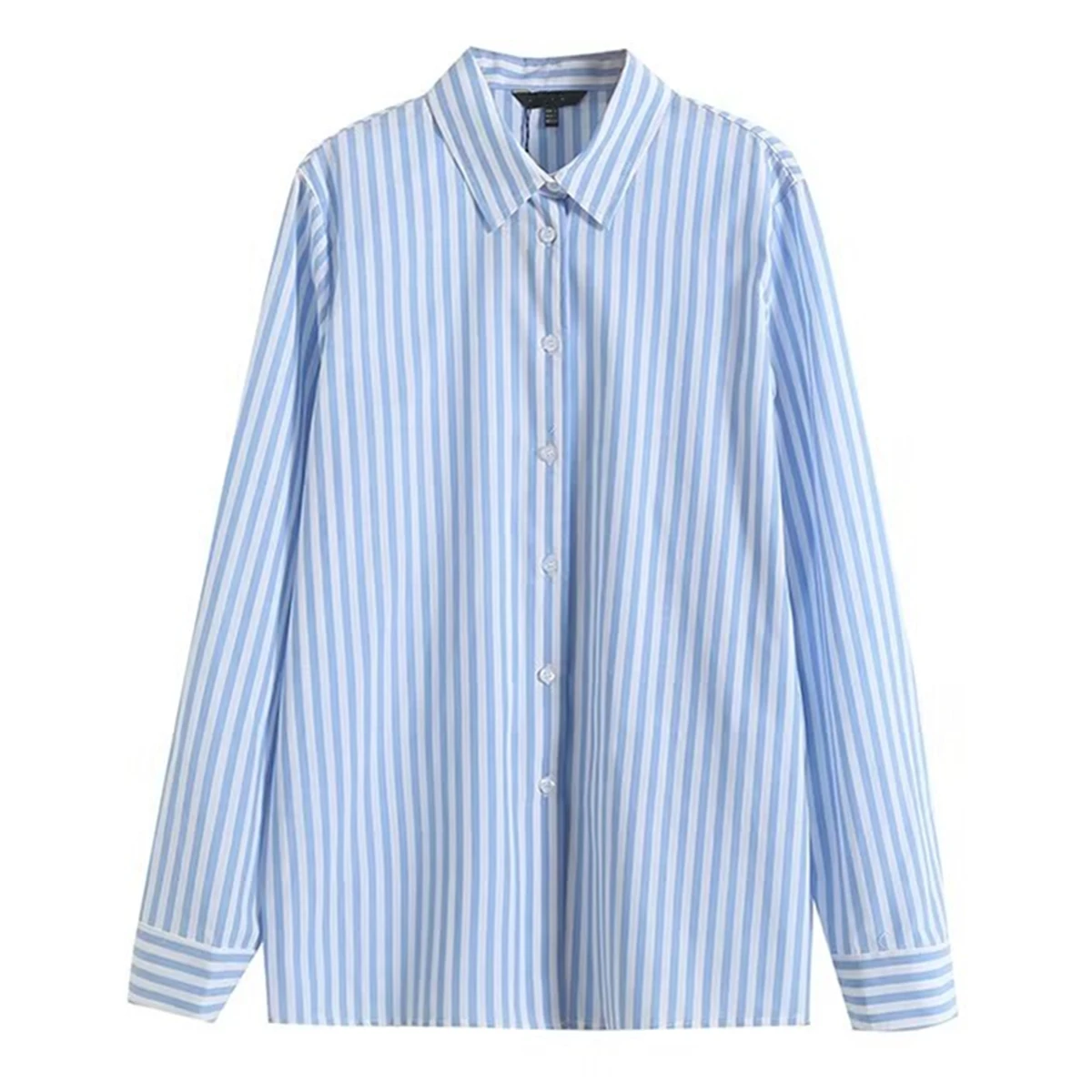 Maxdutti Minimalism Basic Striped Loose Shirt Women French Fashion Women\'s Cotton And Linen Long Sleeved Tops Shirt