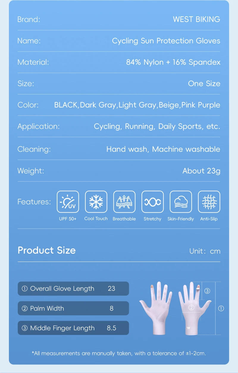 WEST BIKING Sonnenschutzhandschuhe für Damen, UPF 50+, Radfahren, Touchscreen, rutschfest, atmungsaktiv, Sommer, Sport, Fitness-Handschuhe für Damen – Detail 4