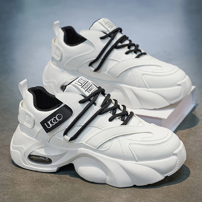 

Мужские кроссовки Chunky Sneaker с толстой подошвой, универсальные, новинка 2026 года, трендовые, из полиуретана, на шнуровке, дышащие, повседневные, спортивные, с увеличенной мягкой подошвой