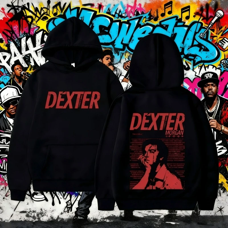 

25/26, осенне-зимняя винтажная толстовка с капюшоном TV Play Dexter Morgan для мужчин и женщин, спортивный костюм большого размера с капюшоном, мужская толстовка с принтом из 100% хлопка
