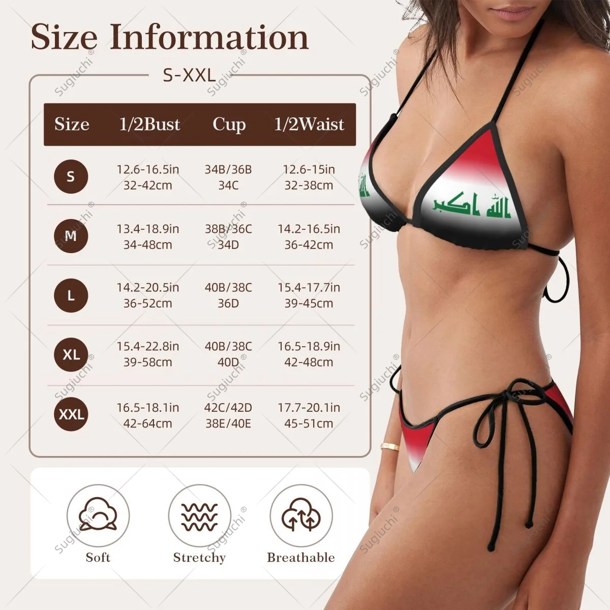 Women Girls Bikini Iraq Flag Swimsuit Sets Three Point Beachwear Swimming Bathing Beach Party Suits Sexy Mujer