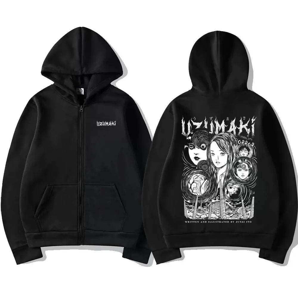 Anime Junji Ito Uzumaki Zipper Hoodie für Männer und Frauen, Retro Manga Zip-Up Sweatshirt, Unisex Casual Fleece Baumwoll-Zip-Up-Jacke – Detail 3