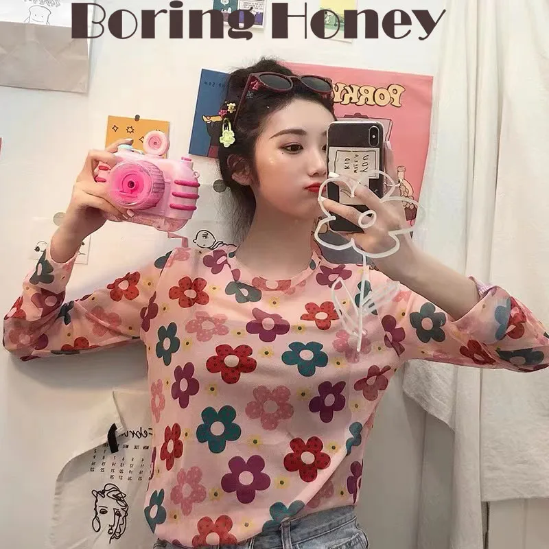 

Boring Honey Fashion Women Blouses For Aummer Ice Ailk Sunscreen Base Shirt Tops Long Sleeves Grenadine Slim Fit Women's T-Shirt