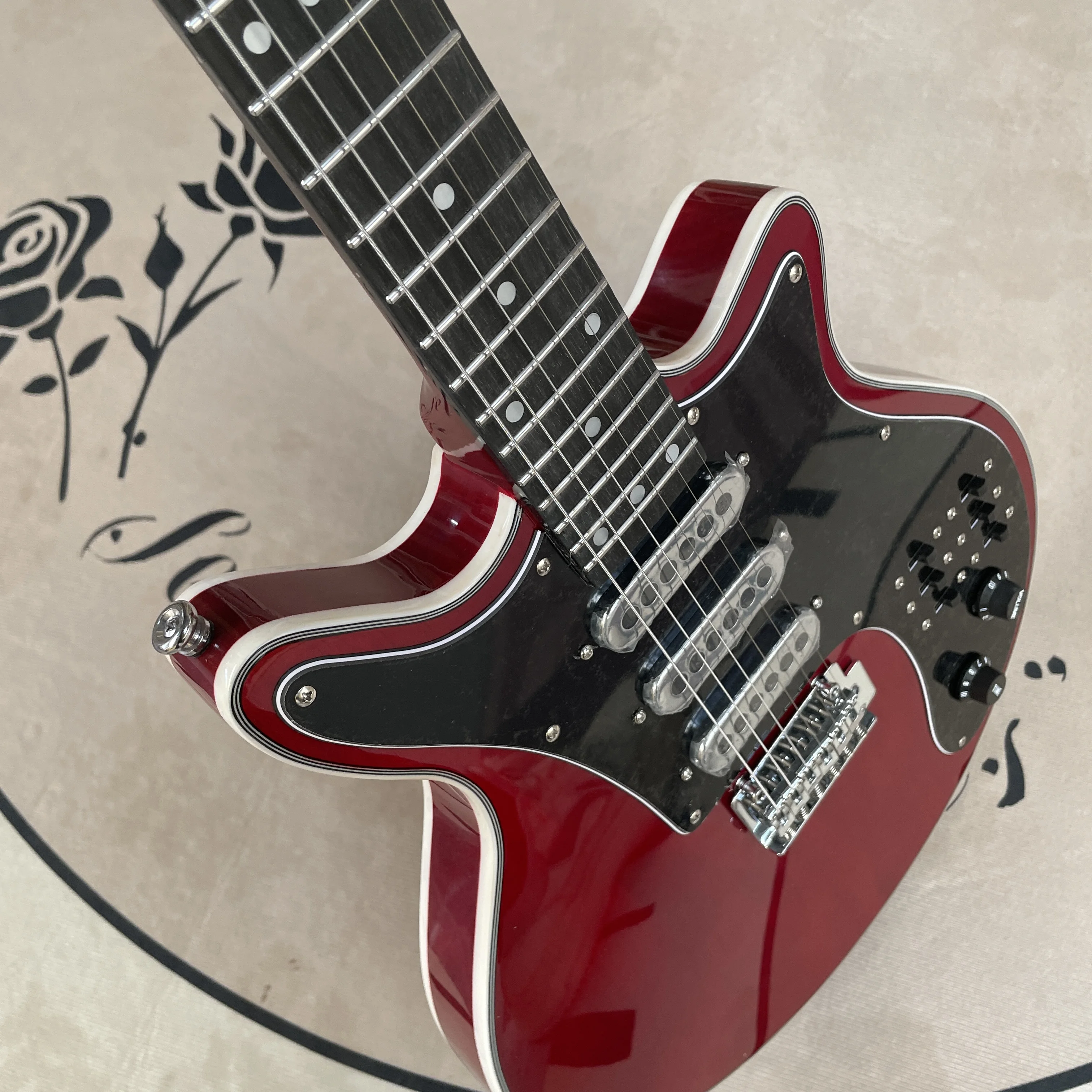 6strings electric guitar red guitars chrome hardware guitarra