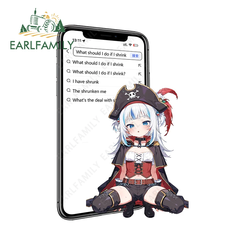 

EARLFAMILY Cute Hololive Gawr Gura Car Stickers Why Did I Shrink Kawaii Waterproof JDM Vinyl Decals Suitable for Car Windows
