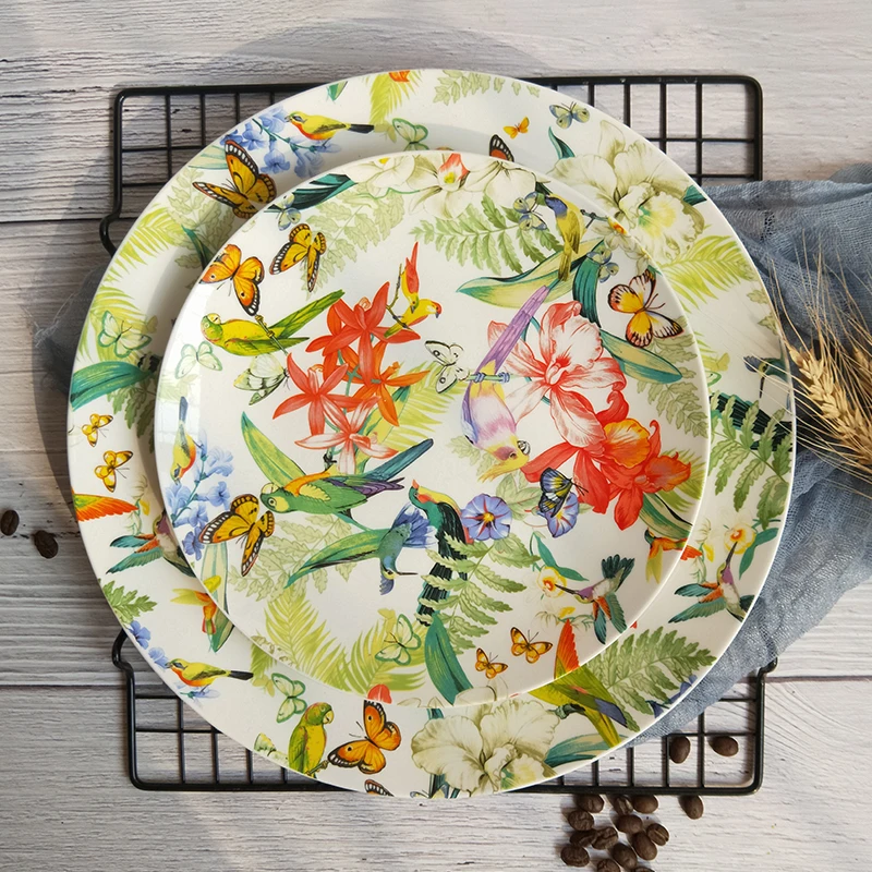 Ceramic Original Spanish Tableware Set Western Cuisine Plate Auspicious Flower Parrot Decorative Tray Bowl Cup