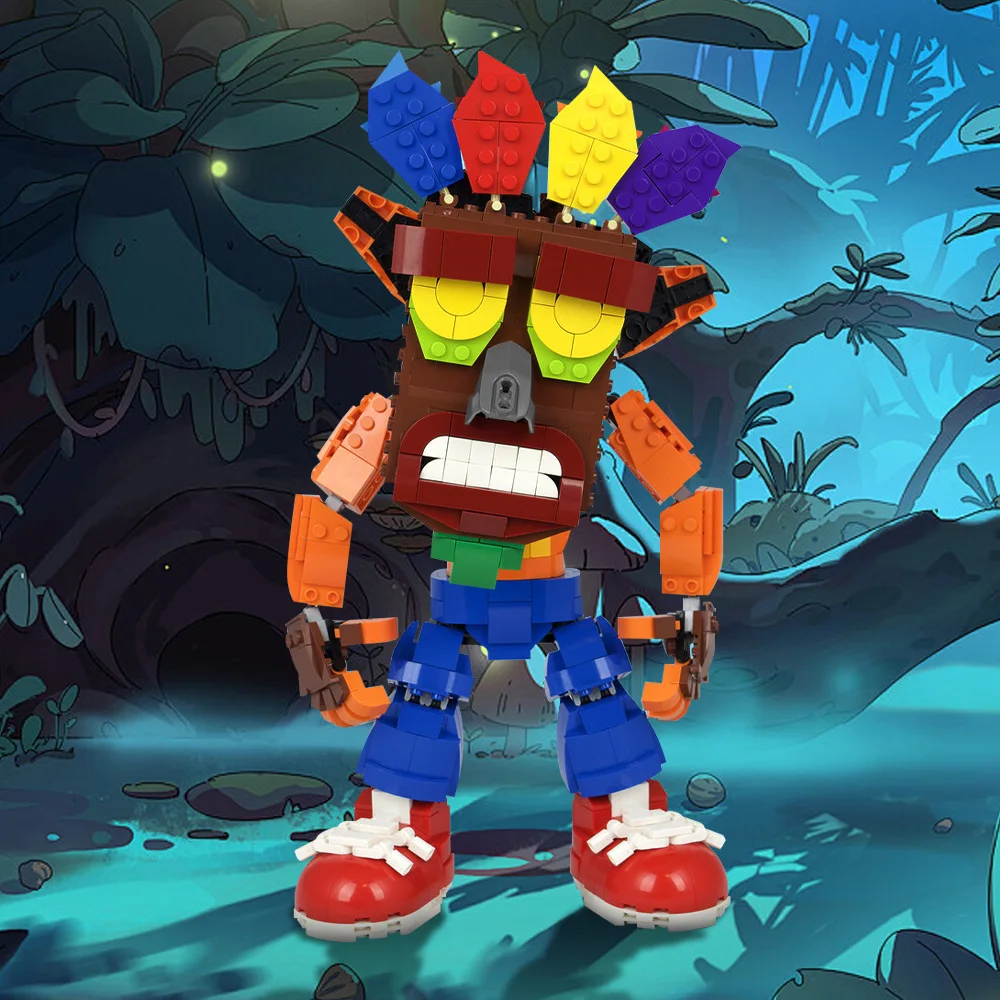 MOC เกมตัวละคร Crashs Bandicoots Brickheadzs Building Blocks รุ่นผจญภัยและท้าทายอิฐประกอบของเล่นเด็กของขวัญ