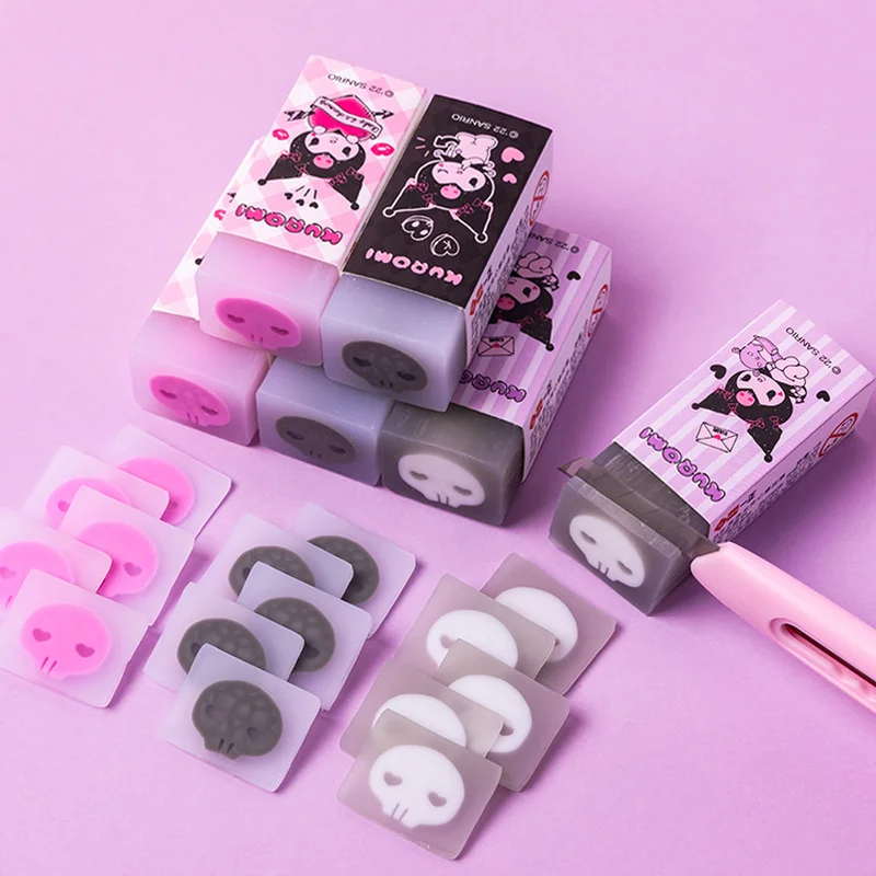 36pcs Sanrio Soft Rubber Eraser Kawaii Anime Kuromi Skull Erasers Student Stationery Kids School Office Supplies Wholesale Gifts