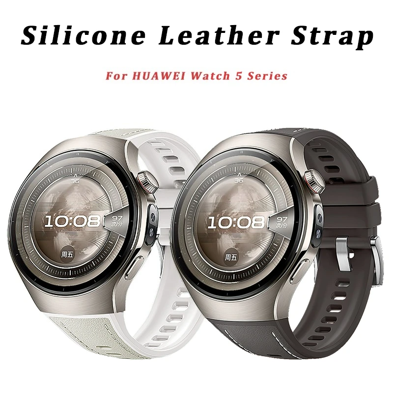 

Original Silicone Leather Strap For Huawei Watch 5 46MM No Gaps Soft Rubber Band For Huawei Watch 5 42mm Quick release Bracelet