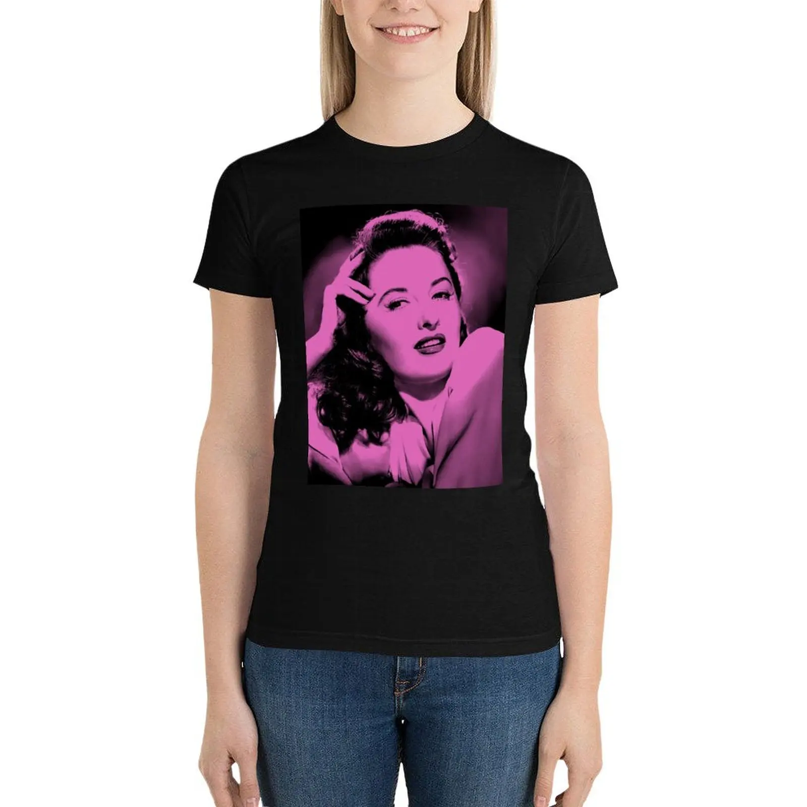 Barbara Stanwyck in black and pink T-Shirt cute clothes Female clothing cute tops workout t shirts for Women