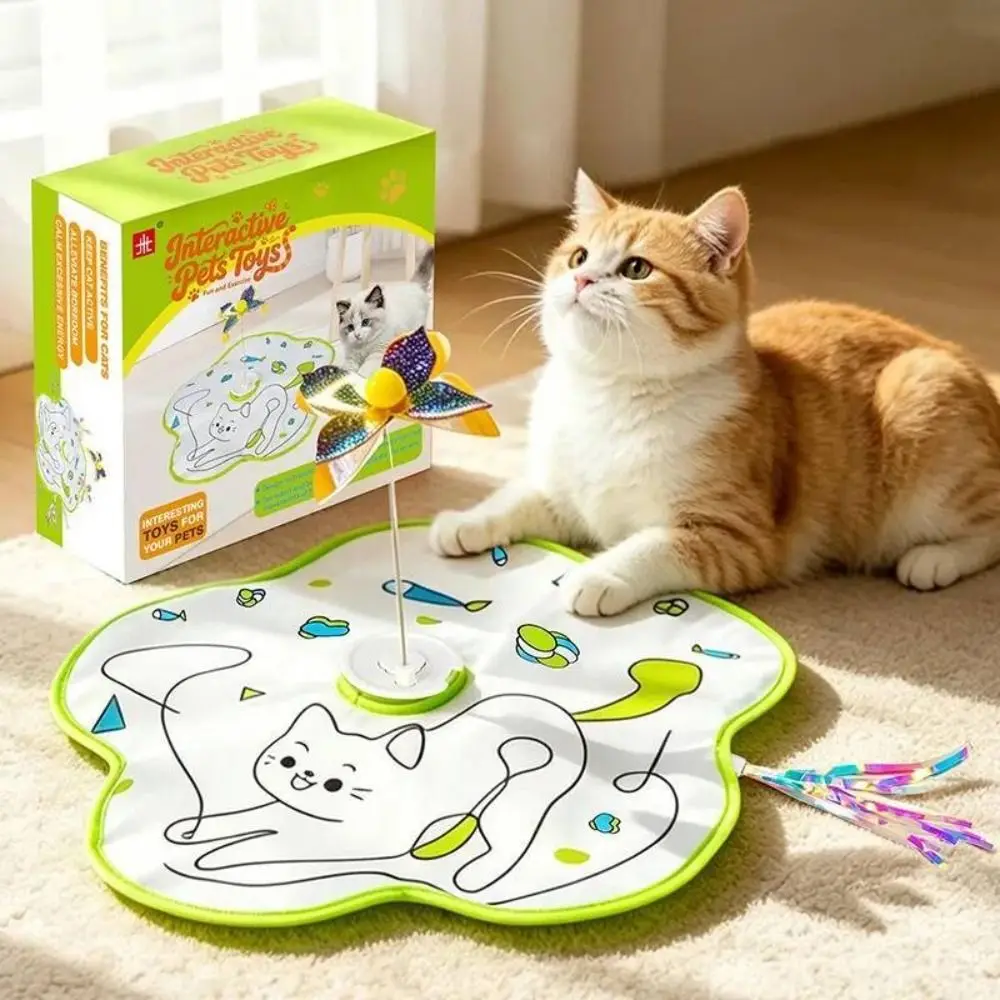 Cartoon Cat Print Interactive Hide and Seek Cat Toy Relieve Boredom with Butterfly Cat Teaser Tassel Tail Cat Toy