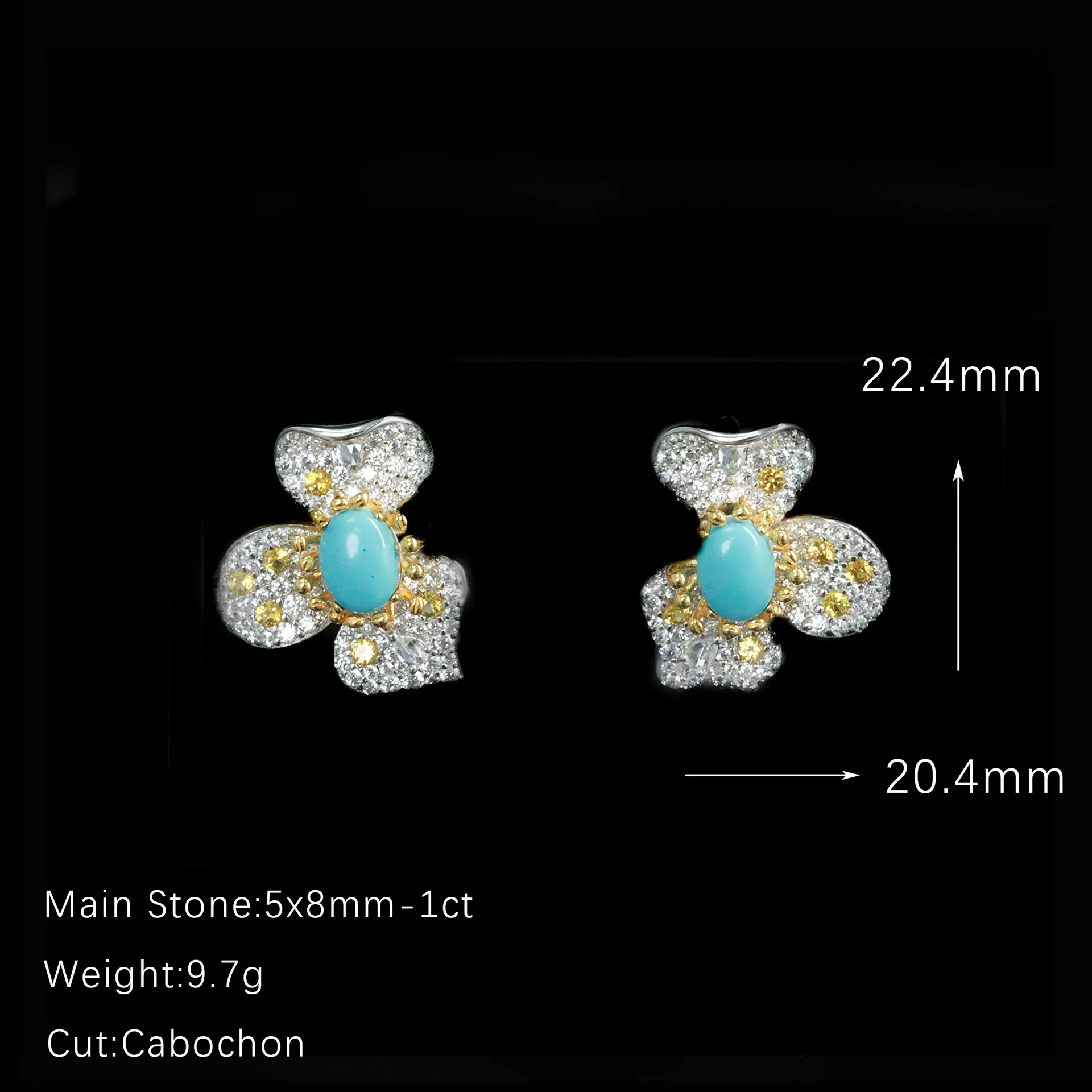 925 Sterling Silver Flower Turquoise Clip-on Earrings Artificial Gemstone Fine Jewelry for Women's Vacation Beach Party Wear