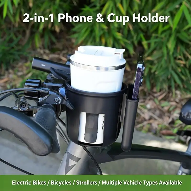 ~2 In 1 Phone And Cup Holder With Stable Anti Slip Mount Universal For Bicycles Electric Bikes Strollers Outdoor Riding Commute