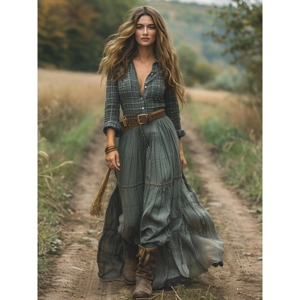 Autumn Winter Women's Long Stripe Dr New Arrival Cross-Border Independent Station Ele Faionable Maxi Dr