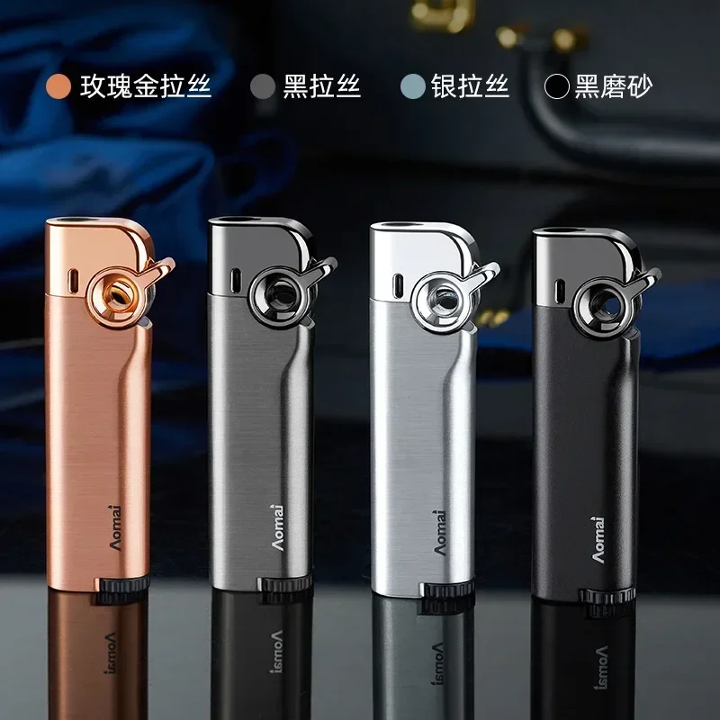 Compact Portable Rocker Arm Jet Blue Flame Buatane Lighter Metal Body Windproof Inflatable Cigarette Lighter Smoking Accessories