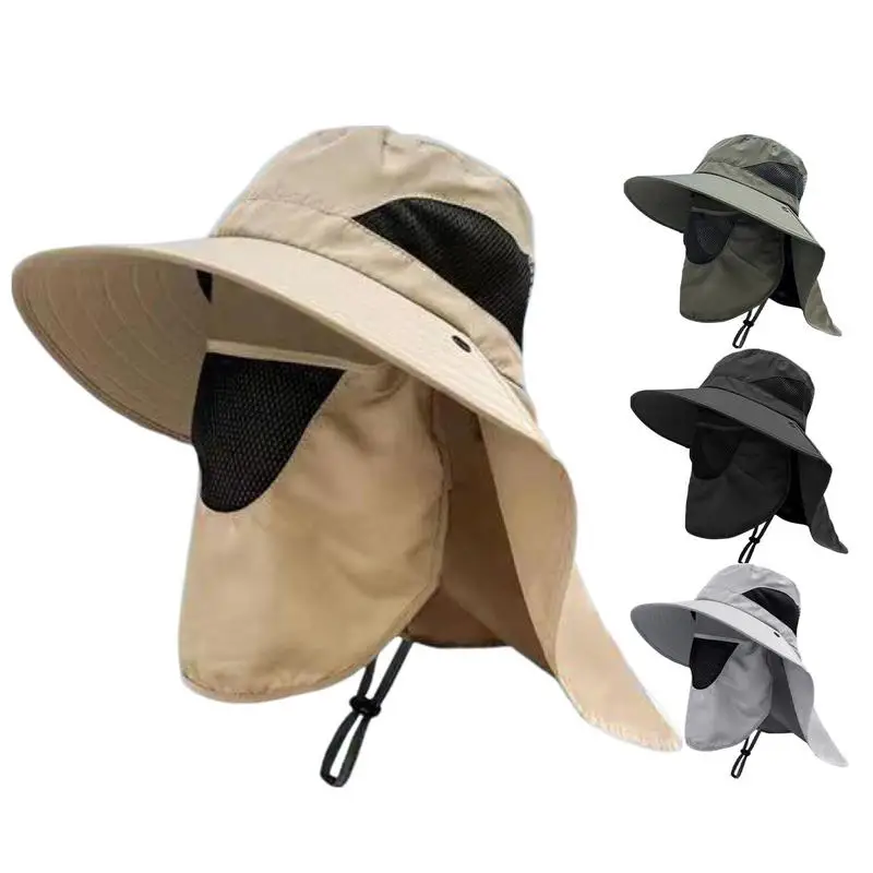 

UV Sun Hat Mesh Wide Brim Fishing Hat With Face Cover & Neck Flap Hiking Hat For Men & Women Beach Hats For Fishing Camping