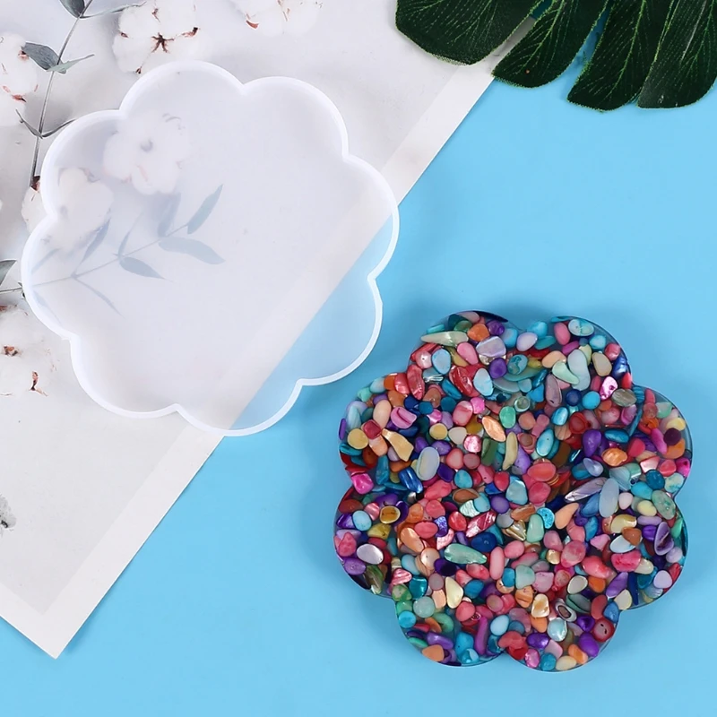 DIY Flower Tea Tray Coaster Silicone Mold Flower-shaped Cup Mat Holder Epoxy Resin Mould Crafts Home Decoration Casting Tool
