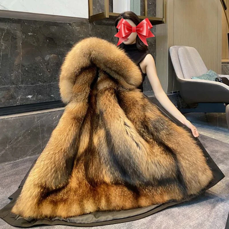 Temperament Pie Overcome Women's Fur Medium and Long Removable Fox Fur Liner Fur Integrated Thickened Large Size New Thick Coat