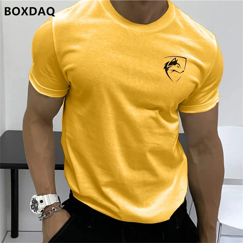 Summer Men\'s Fashion T-Shirts Short Sleeve Simple Wolf Badge Printing Streetwear Male T Shirt Trend O-Neck Casual Tops Plus Size