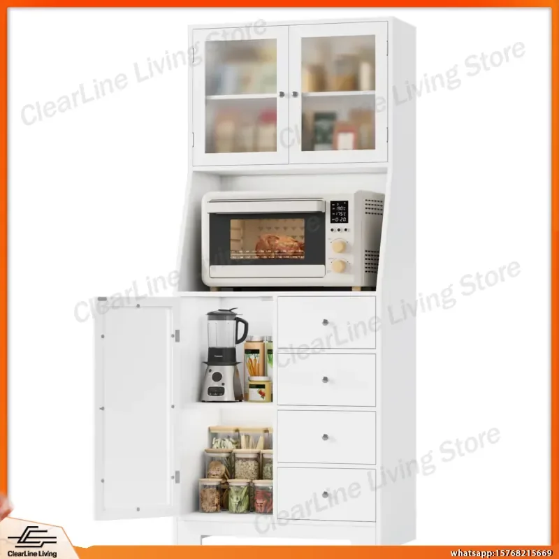 163cm Kitchen Cabinet with Countertop Buffet Storage Cabinet 3 Door 4 Drawer Pantry Cabinet Tall Kitchen for Home
