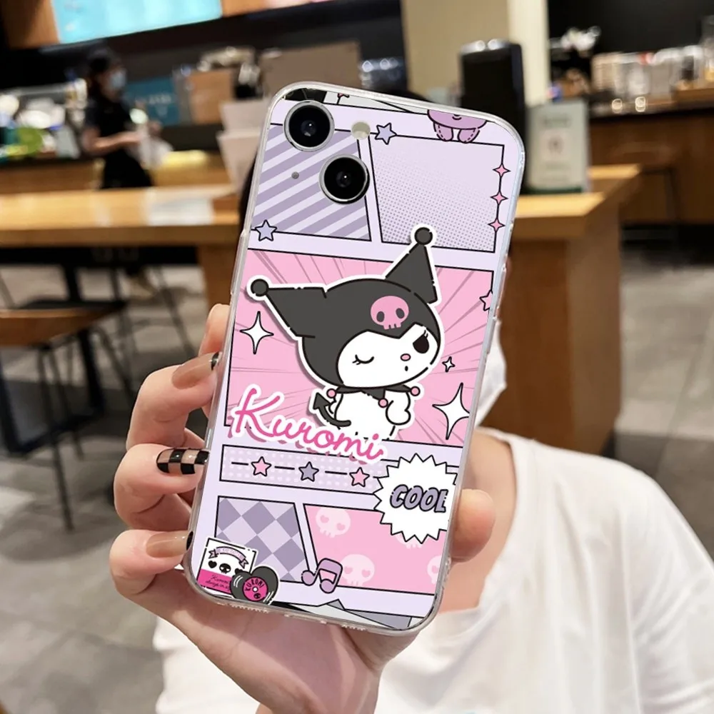 Sanrio K-Kuromi-i Phone Case For Iphone 15 11 13 14 Pro Max 7 8 Plus X Xr Xs Max 16pro 12mini Transparent Cover