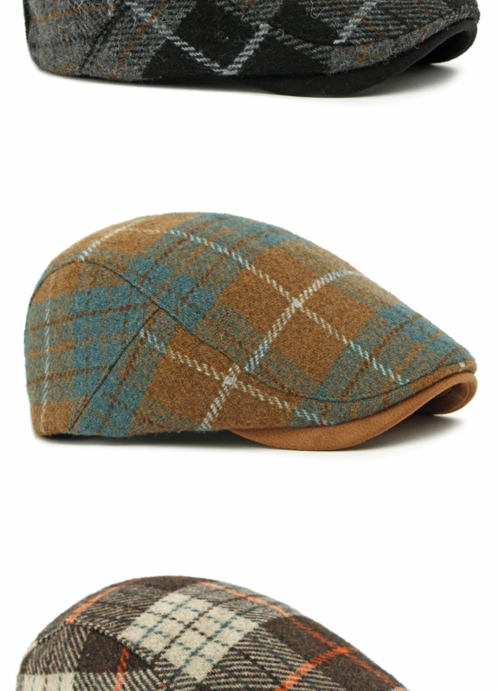 HT4903 Baskenmütze Kappe Neue Herbst Winter Wolle Baskenmütze Hut Frauen Plaid Künstler Maler Hut Männlich Weiblich Ivy Flache Kappe Einstellbar Herren Berets – Detail 7