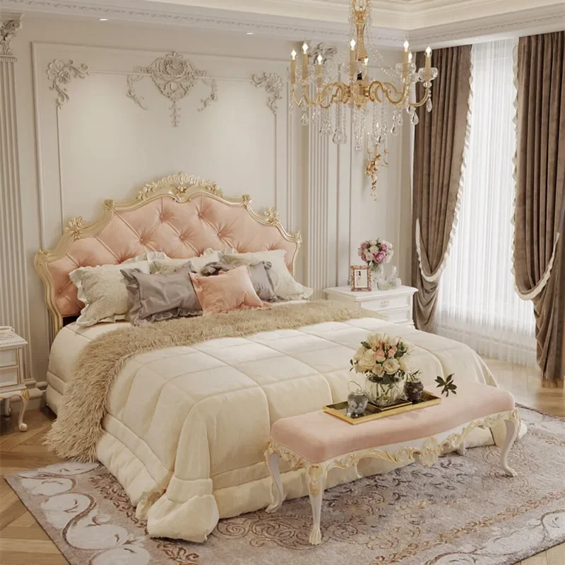 

Princess French Style Double Bed Frame Girls Pretty Luxury Solid Wood Bed Queen Size Villa Cama De Casal Bedroom Furniture