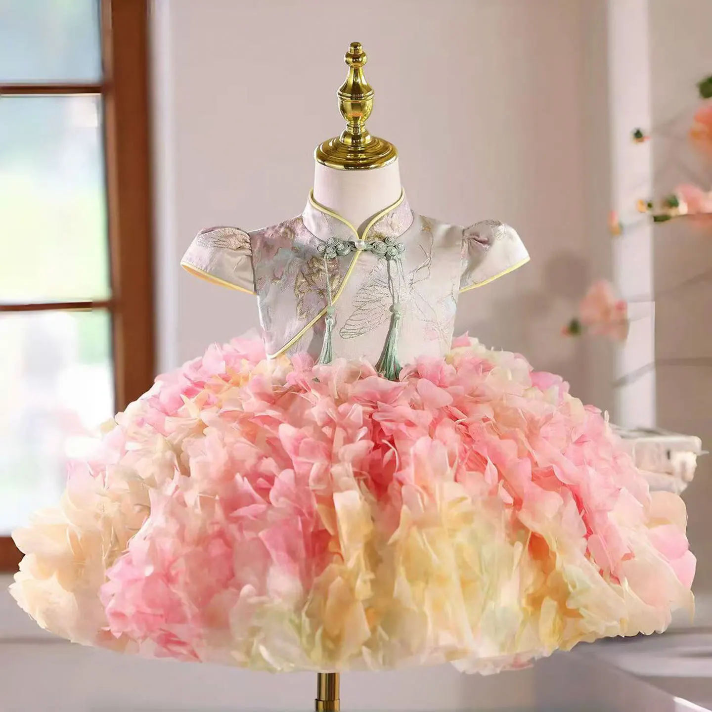 

Jill Wish J442 Elegant Pink Flower Girl Dress Knee Length High Neck for Princess Baby Wedding 1st Birthday Party Pageant Gown