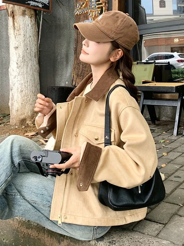 

plus Size Women's American Style Loose Neck Jacket 300 Pounds Casual Autumn Winter Versatile Coat Slimming Top