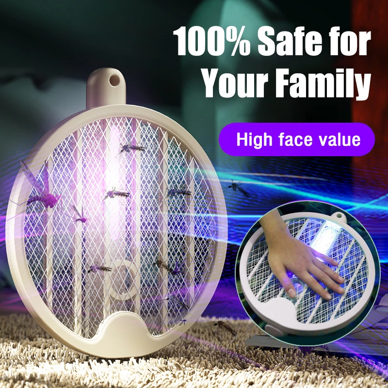 Electric Mosquito Swatter Mosquito Killer Lamp 2 In 1 Household Folding Rechargeable Mosquito Killer Swatter Mosquito Repellent